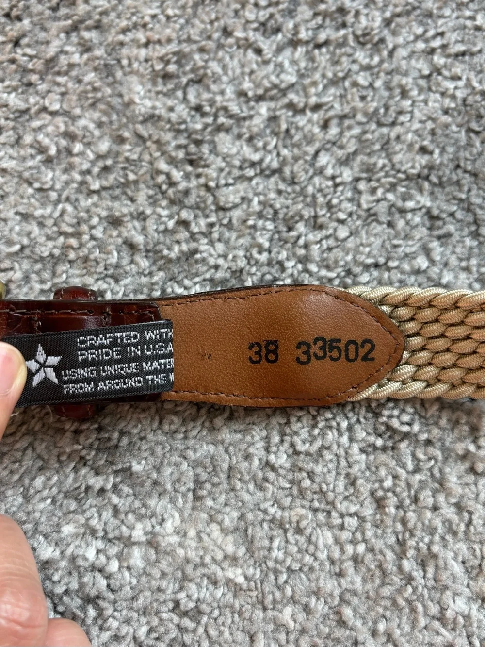 Brighton Elastic Cord Belt with Croco Leather Accent Brass Buckle Mens 38